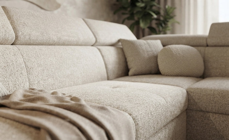 Milford – Canapé d'angle convertible en tissu en situation