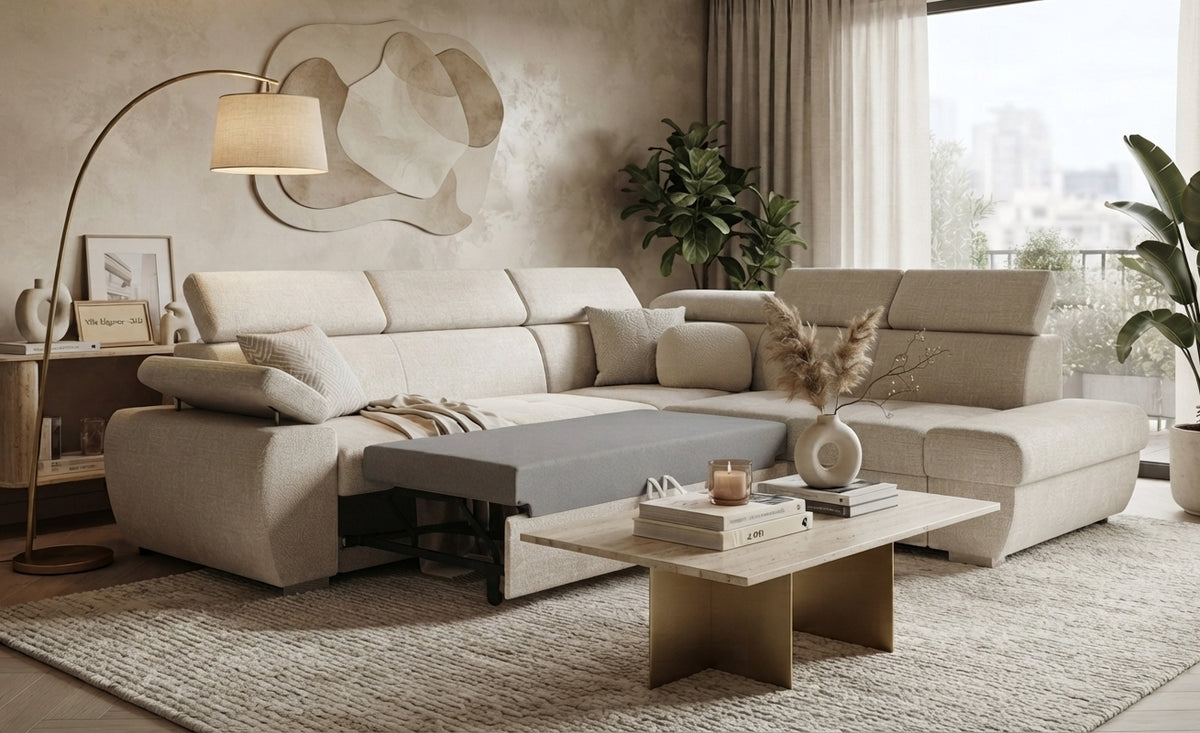 Milford – Canapé d'angle convertible en tissu — vue 3