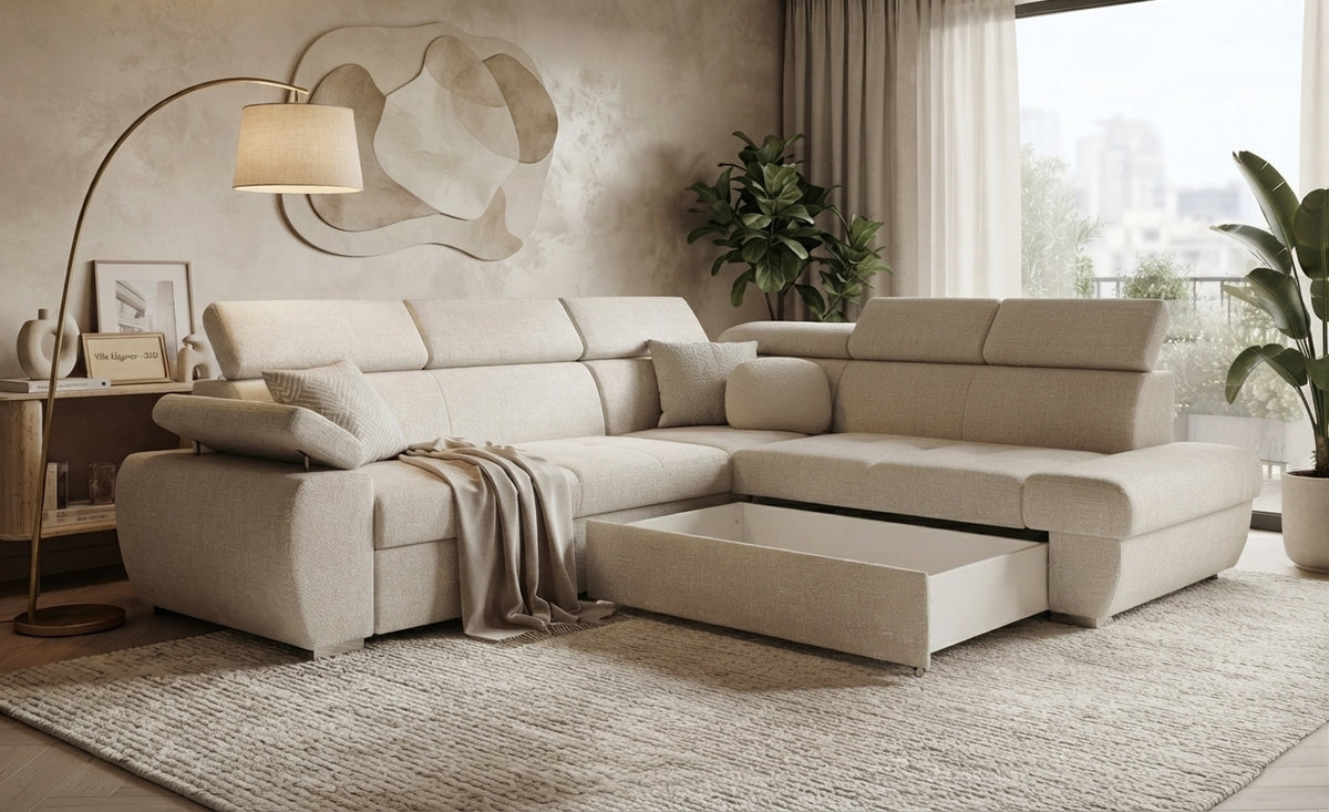 Milford – Canapé d'angle convertible en tissu — vue 4