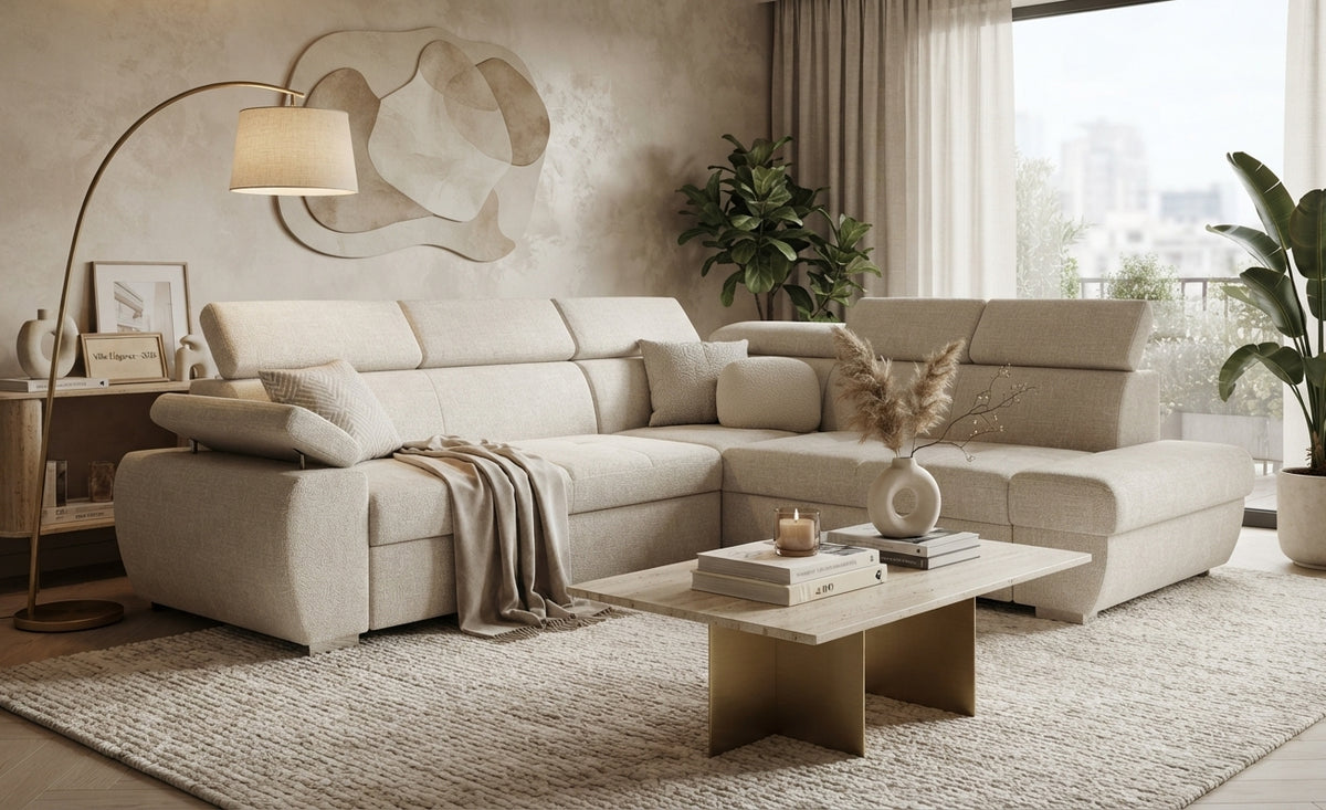 Milford – Canapé d'angle convertible en tissu — vue 2