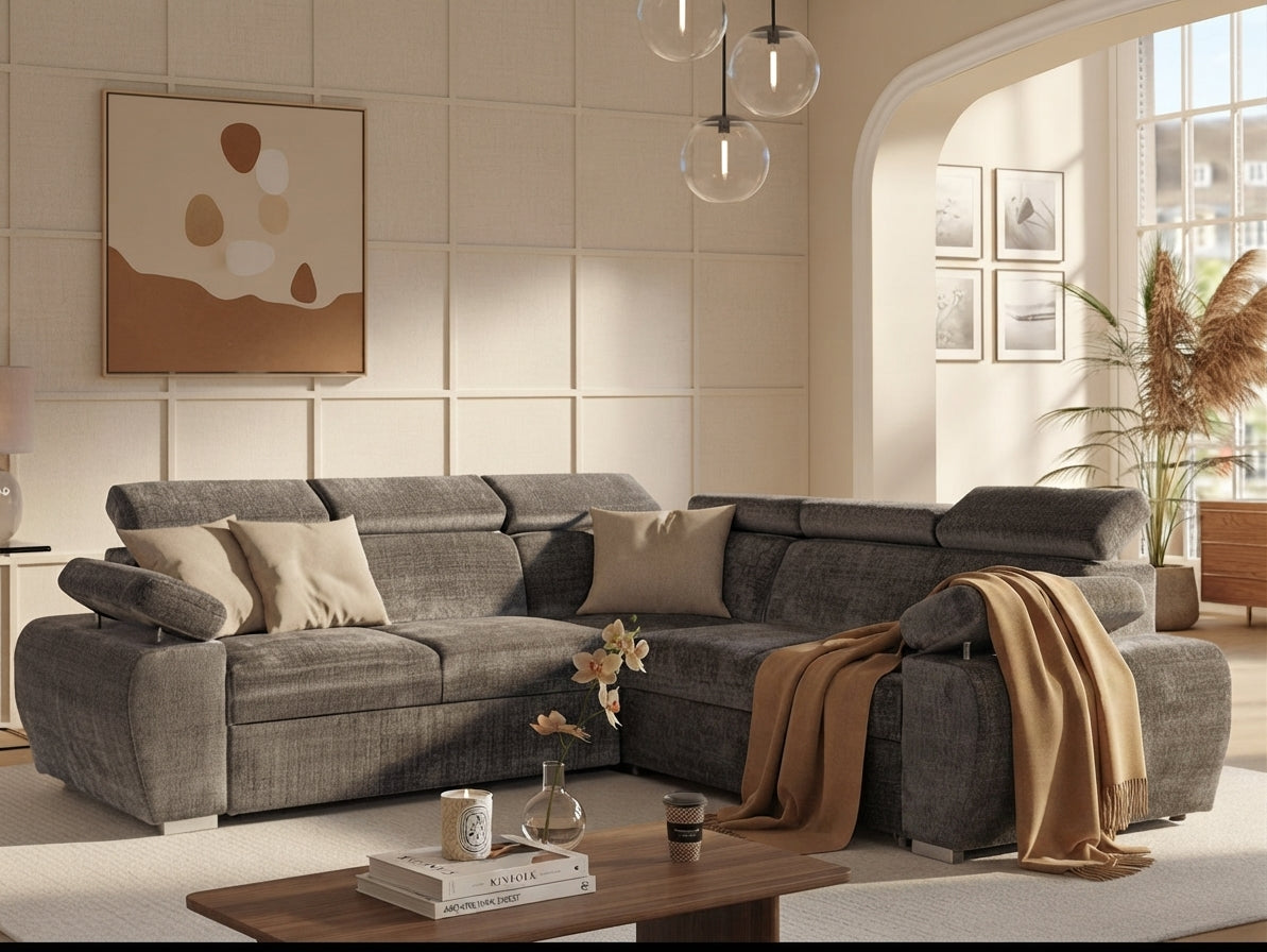 Milford – Canapé d'angle convertible en tissu — vue 7