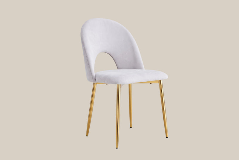 Netherby — Chaise en chenille gris clair, piètement gold
