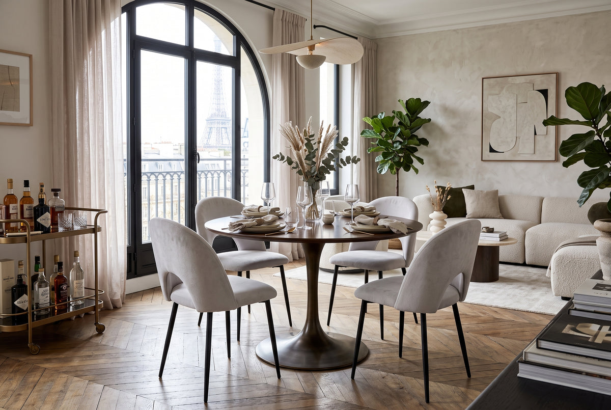 Netherby — Chaise en chenille gris clair, piètement métal noir — vue 1