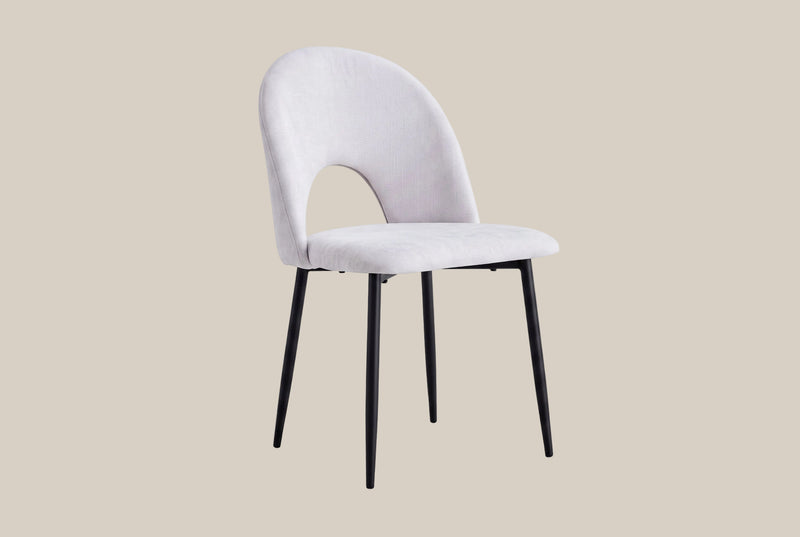 Netherby — Chaise en chenille gris clair, piètement métal noir