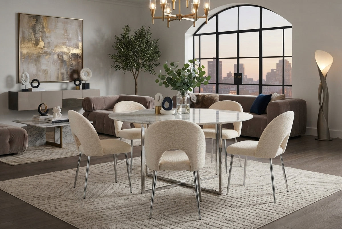 Netherby — Chaise en molletonné doudou beige, piètement chromé — vue 1