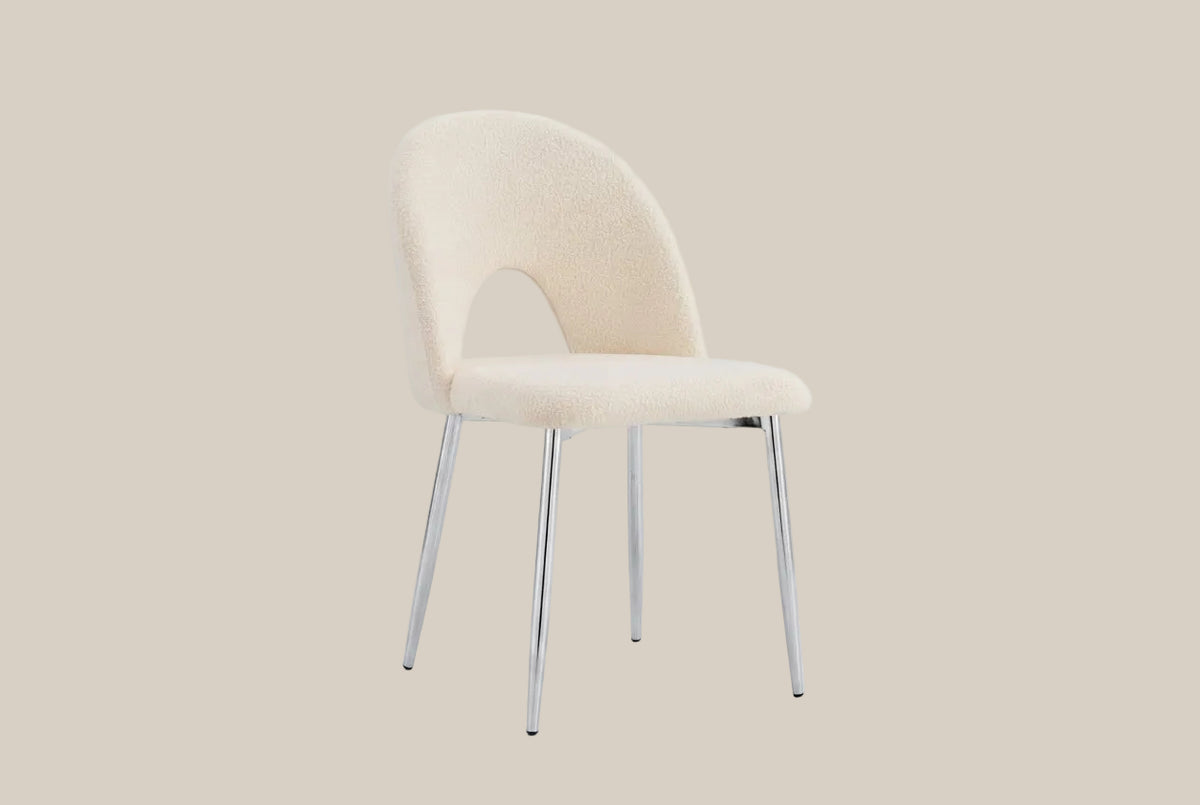 Netherby — Chaise en molletonné doudou beige, piètement chromé — vue 2