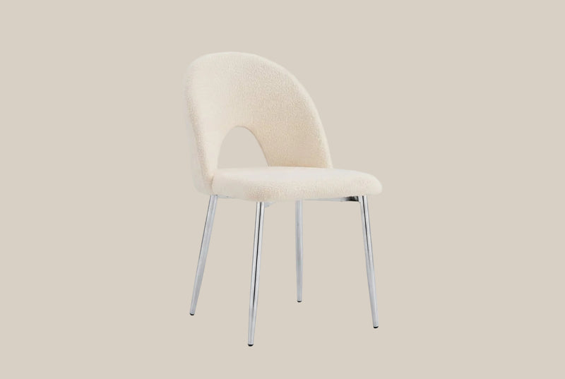 Netherby — Chaise en molletonné doudou beige, piètement chromé