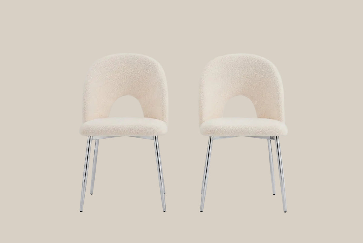 Netherby — Chaise en molletonné doudou beige, piètement chromé — vue 4