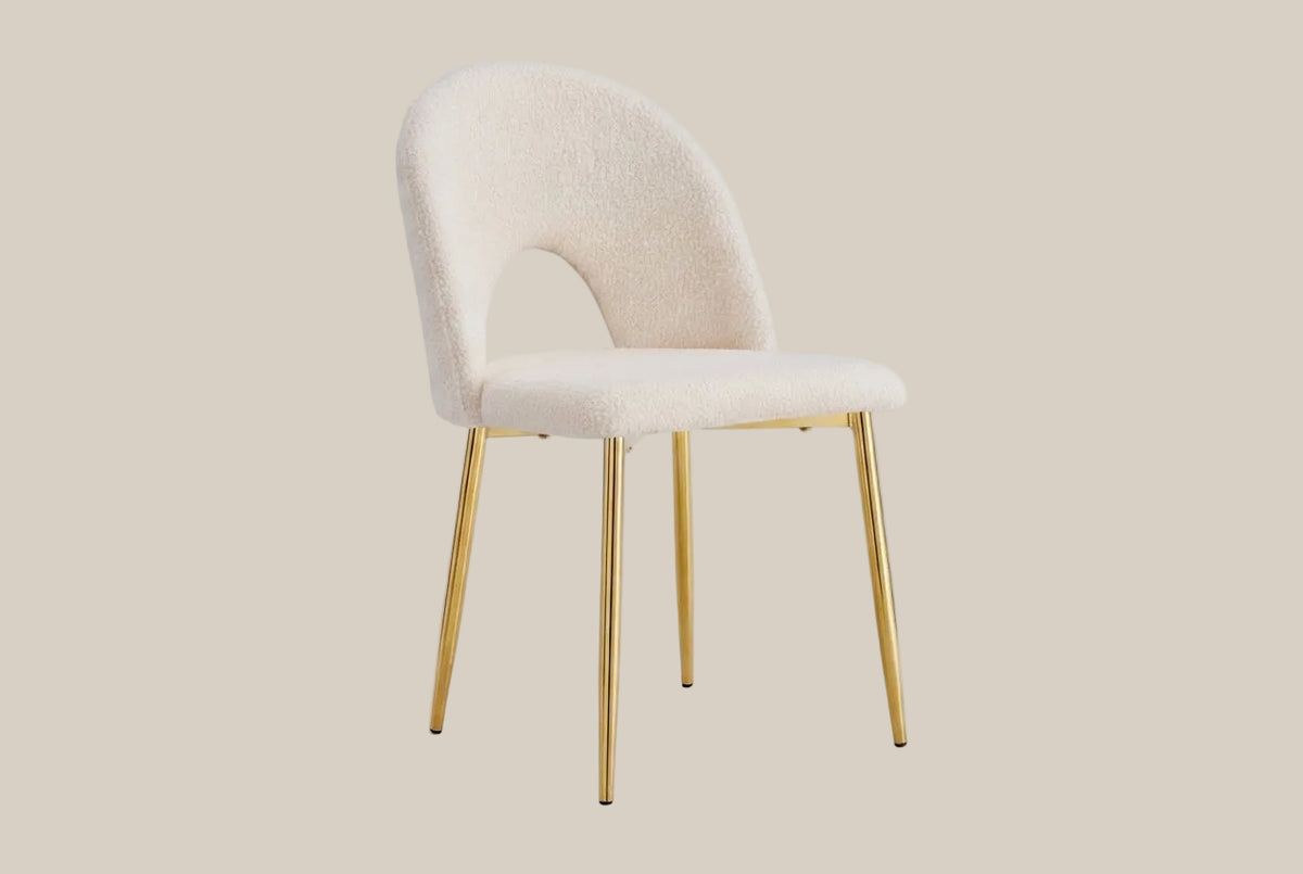 Netherby — Chaise en molletonné doudou beige, piètement gold — vue 2