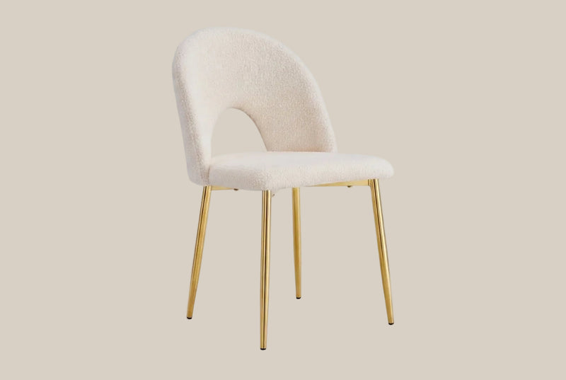 Netherby — Chaise en molletonné doudou beige, piètement gold