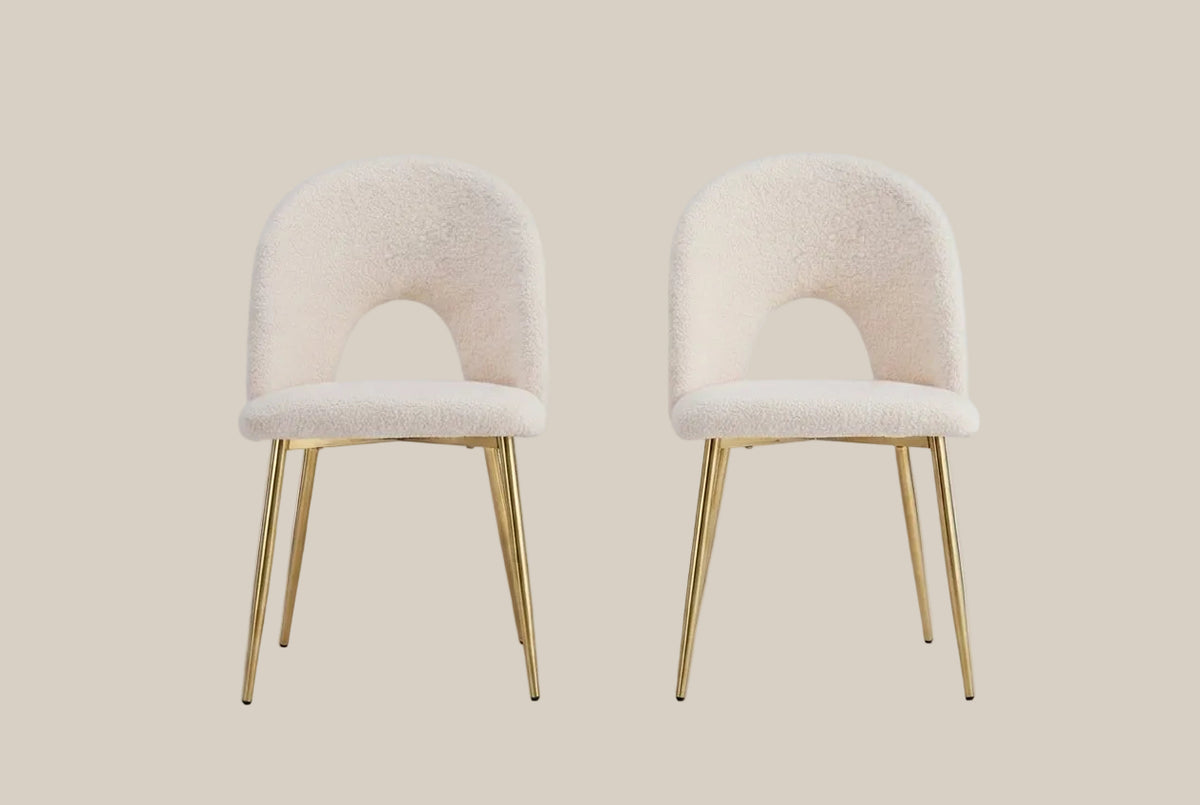 Netherby — Chaise en molletonné doudou beige, piètement gold — vue 4