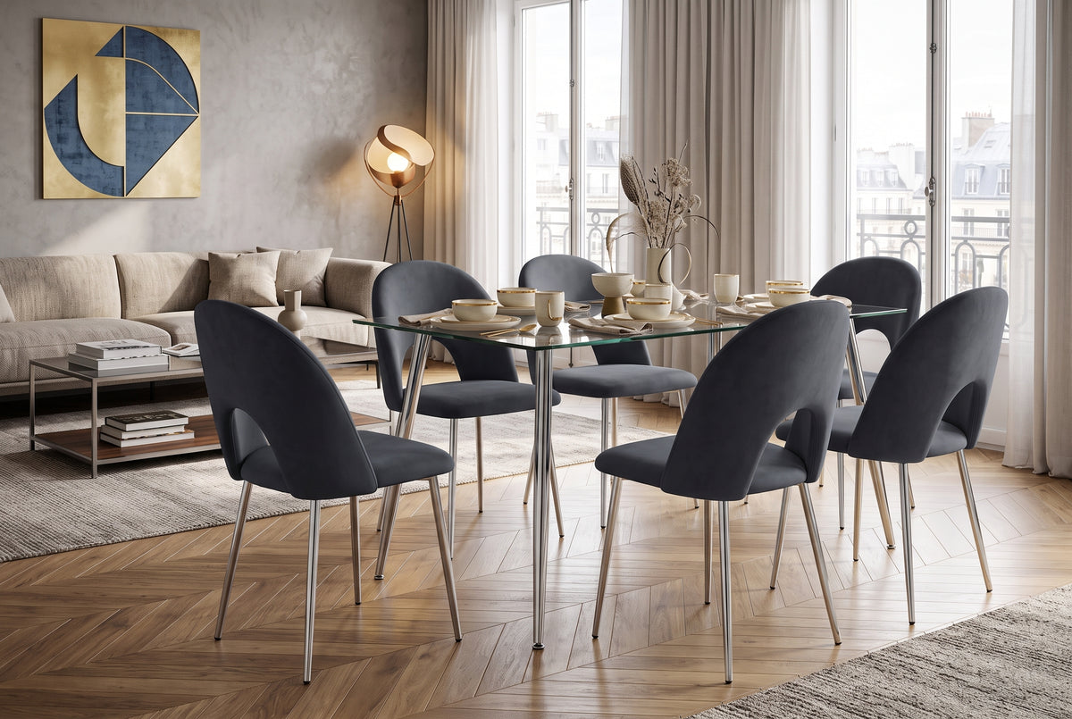 Netherby — Chaise en velours anthracite, piètement chromé — vue 1