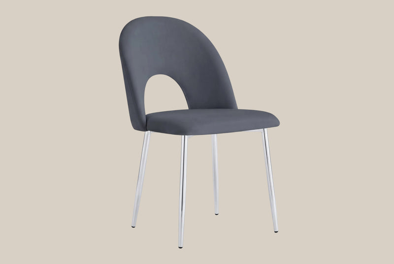 Netherby — Chaise en velours anthracite, piètement chromé