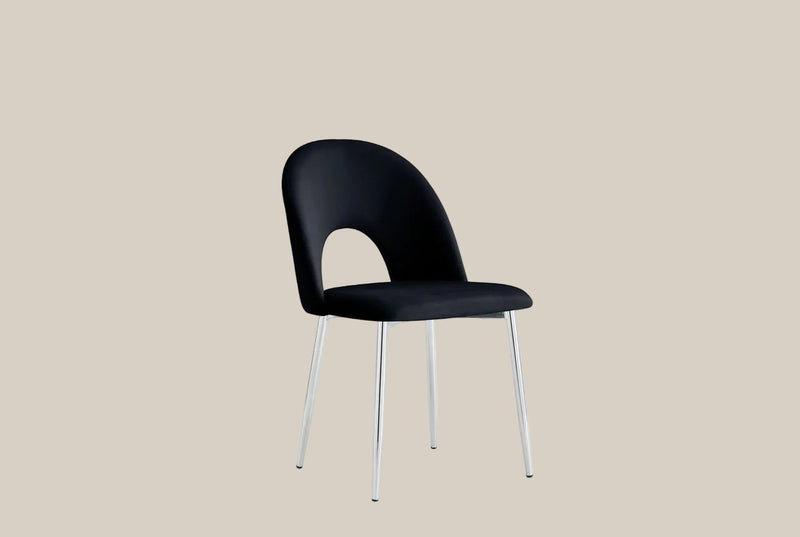 Netherby — Chaise en velours noir, piètement chromé
