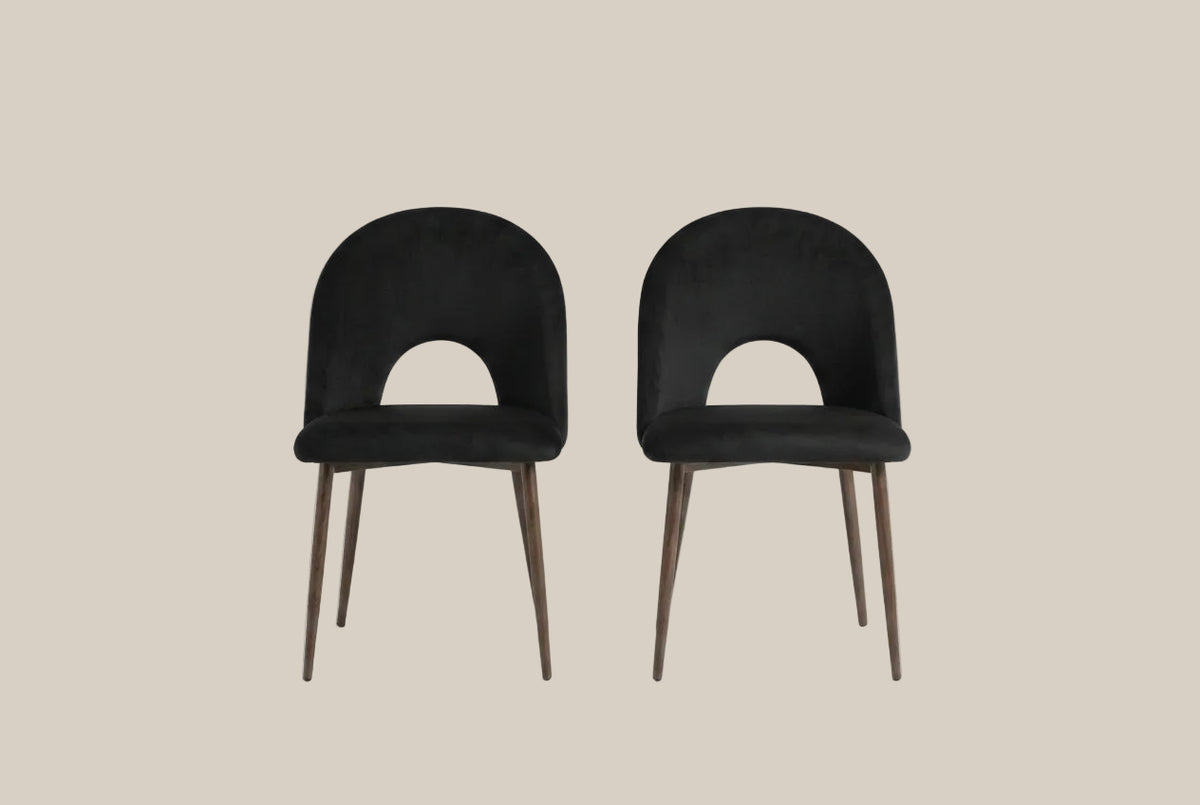 Netherby — Chaise en velours noir, piètement effet noyer — vue 4