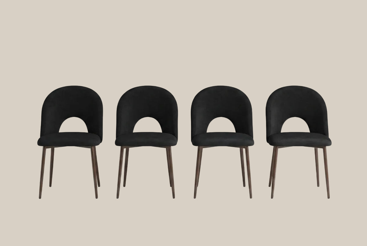 Netherby — Chaise en velours noir, piètement effet noyer — vue 5