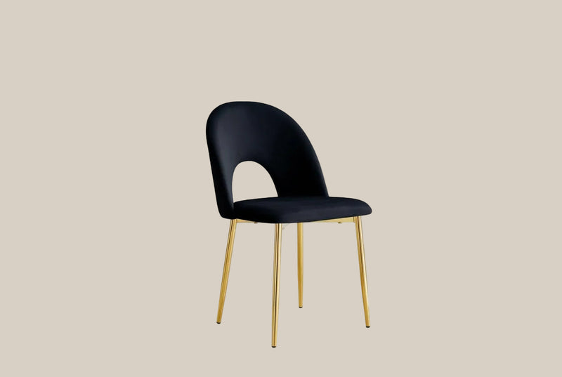 Netherby — Chaise en velours noir, piètement gold