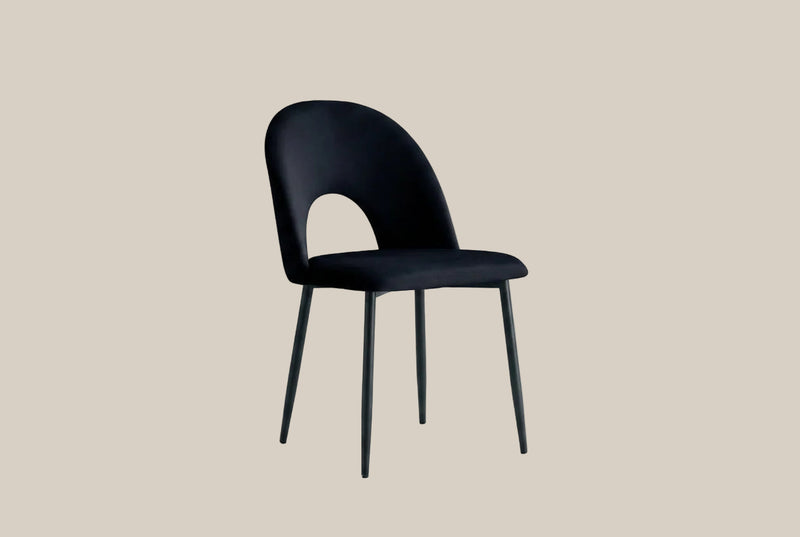 Netherby — Chaise en velours noir, piètement métal noir