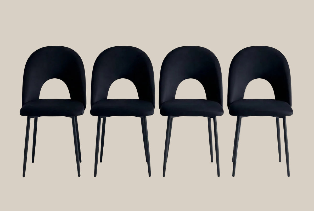 Netherby — Chaise en velours noir, piètement métal noir — vue 5
