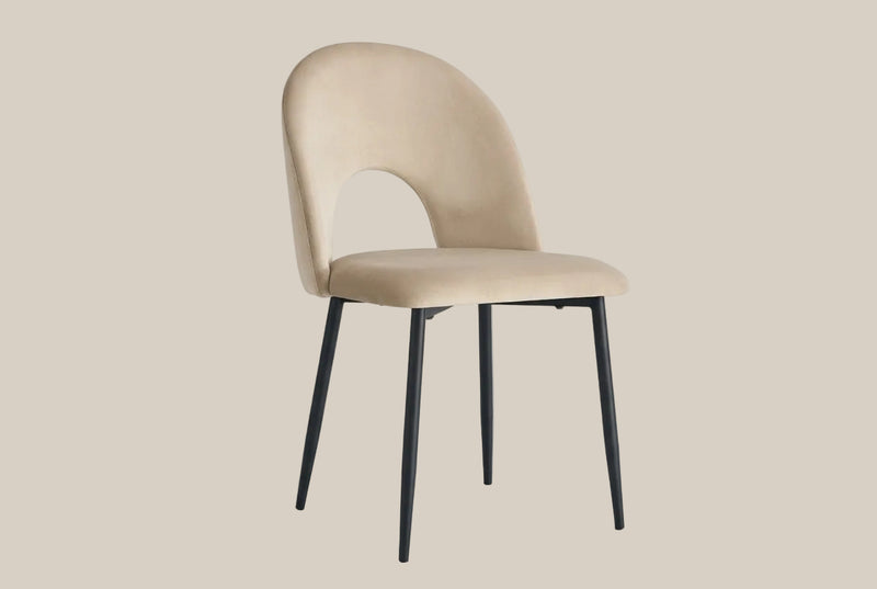 Netherby — Chaise en velours taupe, piètement métal noir