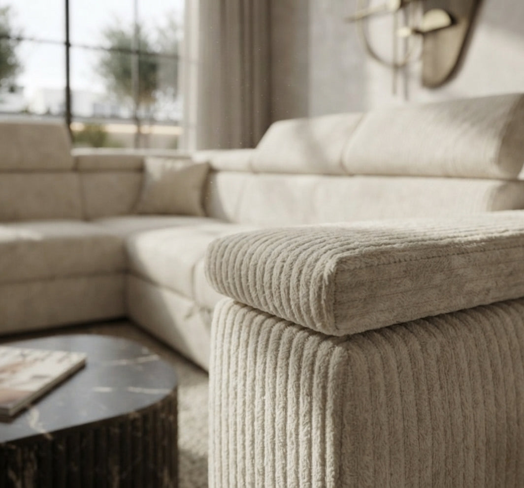 Oakleigh – Canapé d'angle convertible en tissu côtelé — vue 1