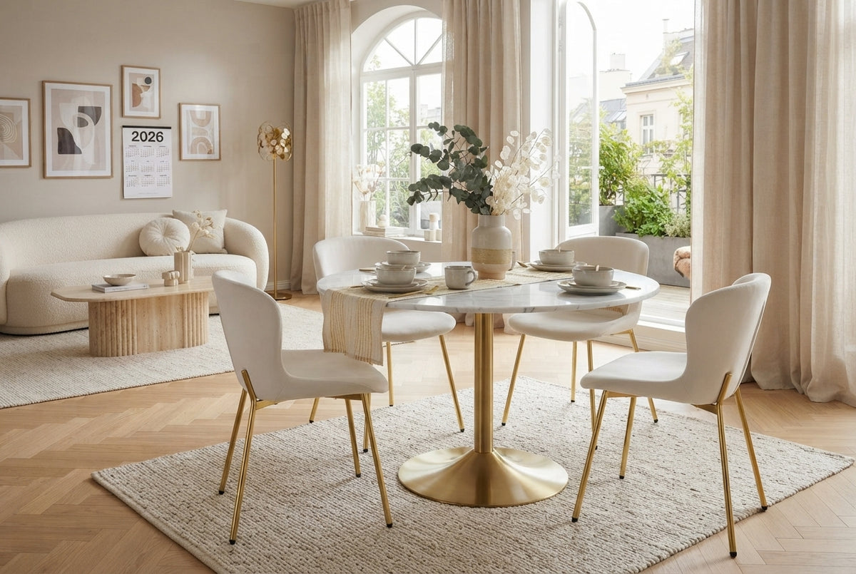 Rosemont — Chaise en velours écru, piètement gold — vue 1