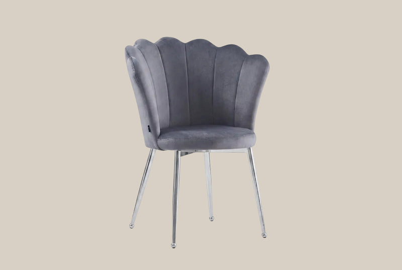 Tavistock — Chaise en velours argenté, piètement chromé