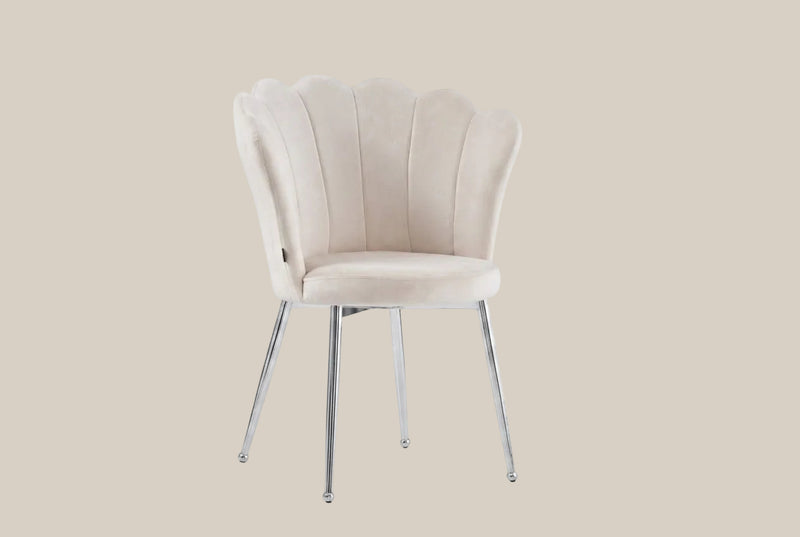 Tavistock — Chaise en velours beige, piètement chromé