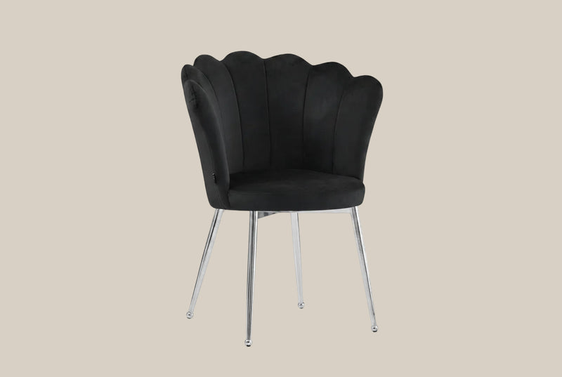 Tavistock — Chaise en velours noir, piètement chromé