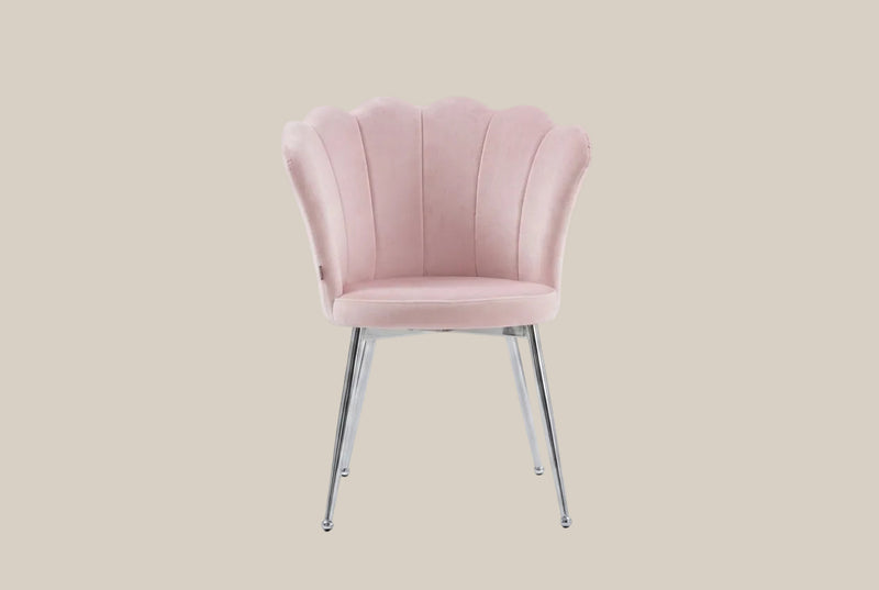 Tavistock — Chaise en velours rose, piètement chromé