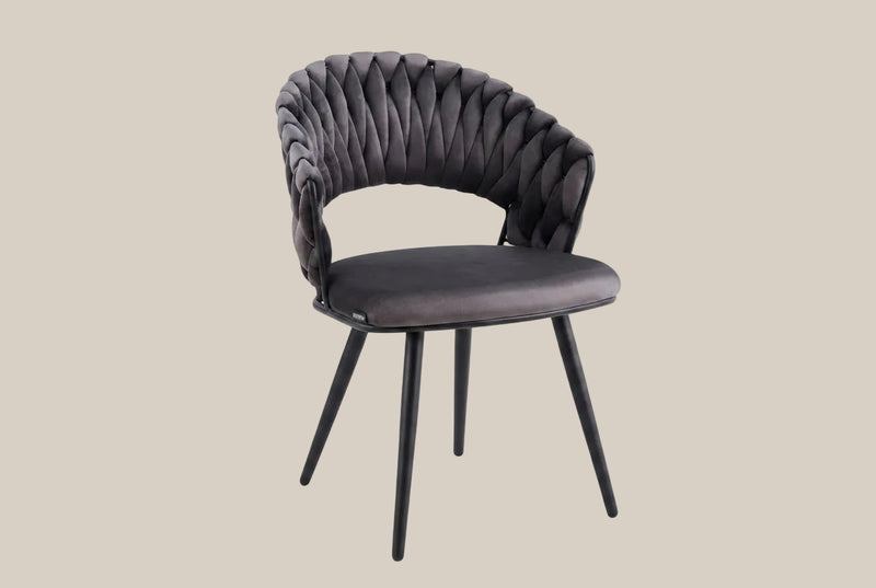 Underwood — Chaise en velours anthracite, piètement métal noir