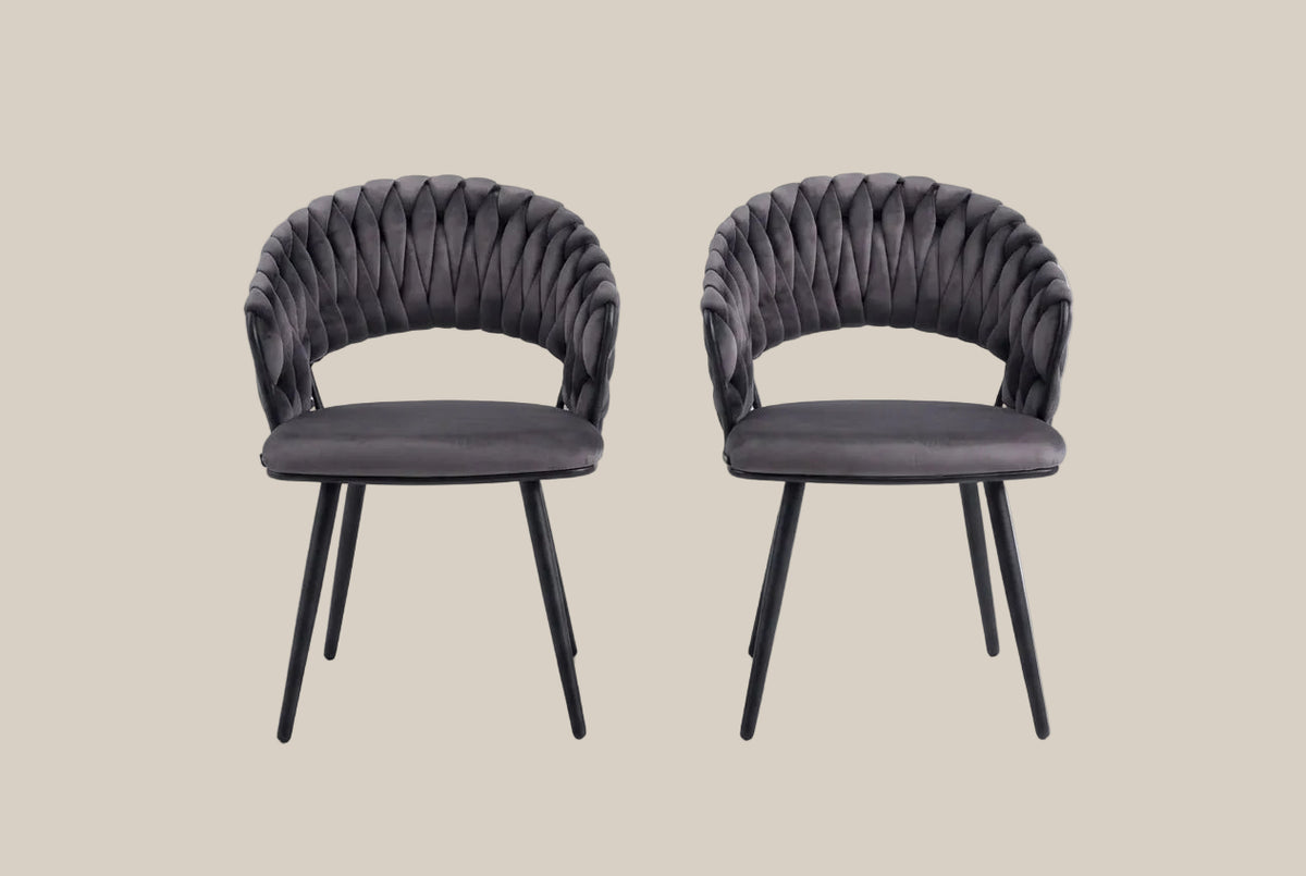 Underwood — Chaise en velours anthracite, piètement métal noir — vue 3