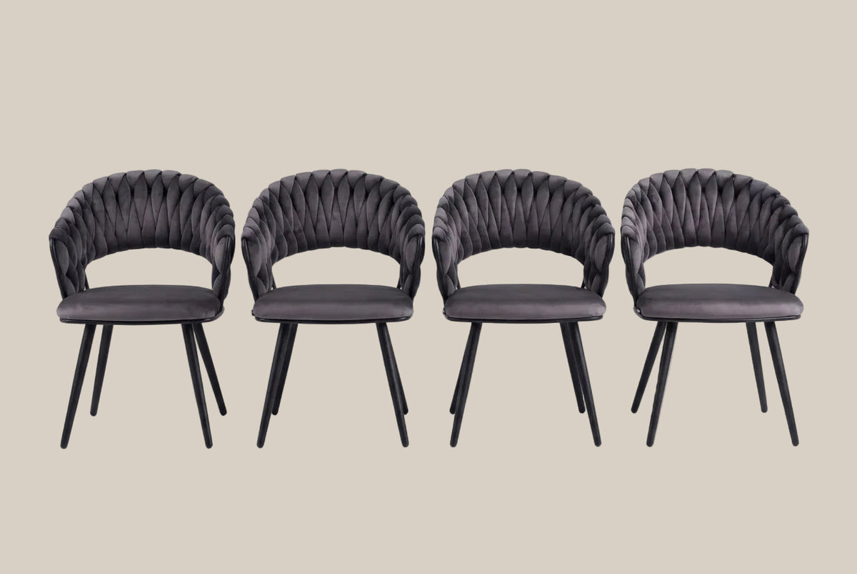 Underwood — Chaise en velours anthracite, piètement métal noir — vue 4