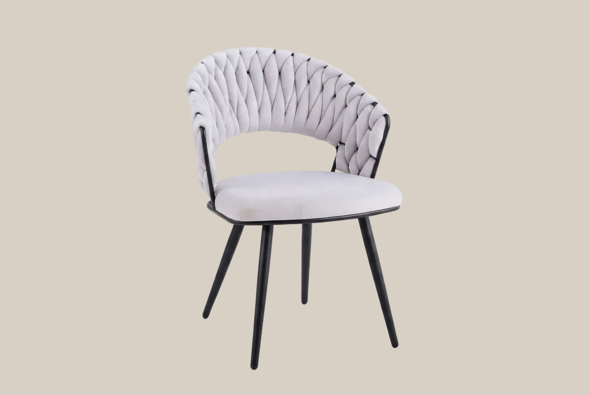 Underwood — Chaise en velours gris clair, piètement métal noir — vue 2