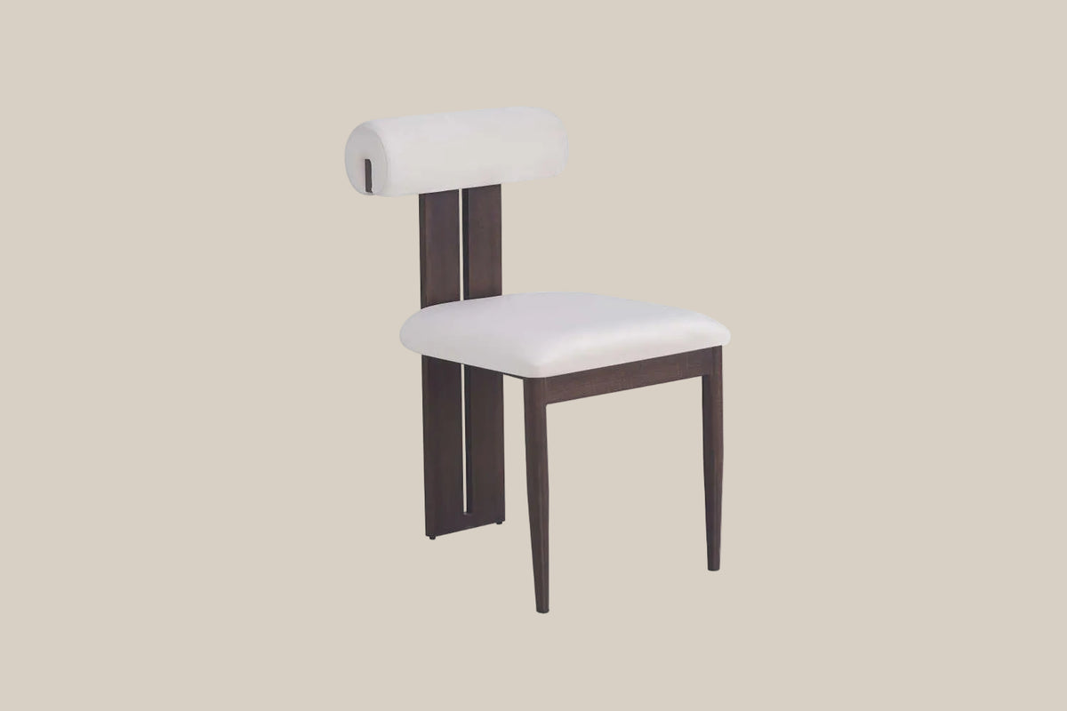 Vintershaw — Chaise en velours beige, piètement effet noyer — vue 2