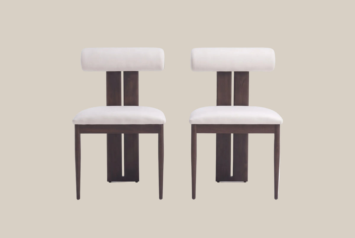 Vintershaw — Chaise en velours beige, piètement effet noyer — vue 4