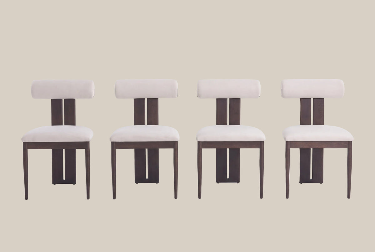 Vintershaw — Chaise en velours beige, piètement effet noyer — vue 5