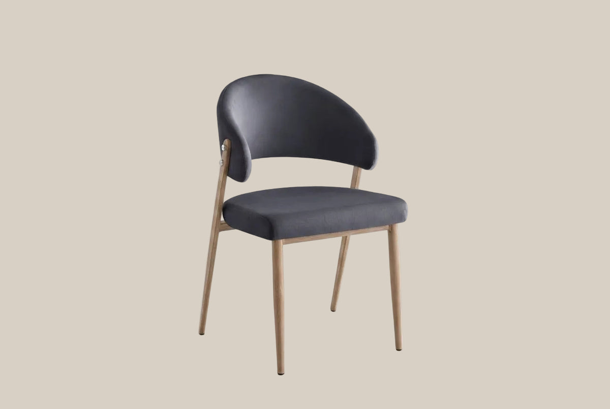 Winford — Chaise en velours anthracite, piètement effet bois — vue 2