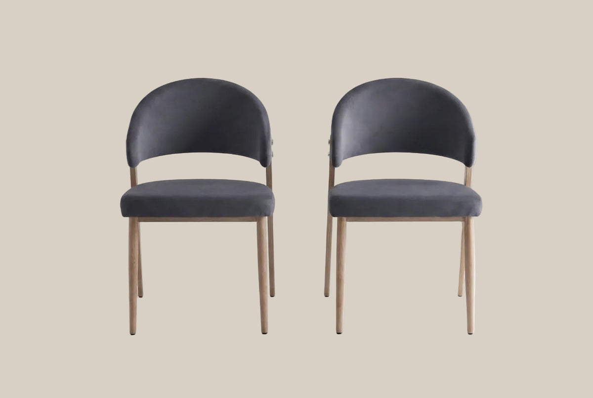 Winford — Chaise en velours anthracite, piètement effet bois — vue 4