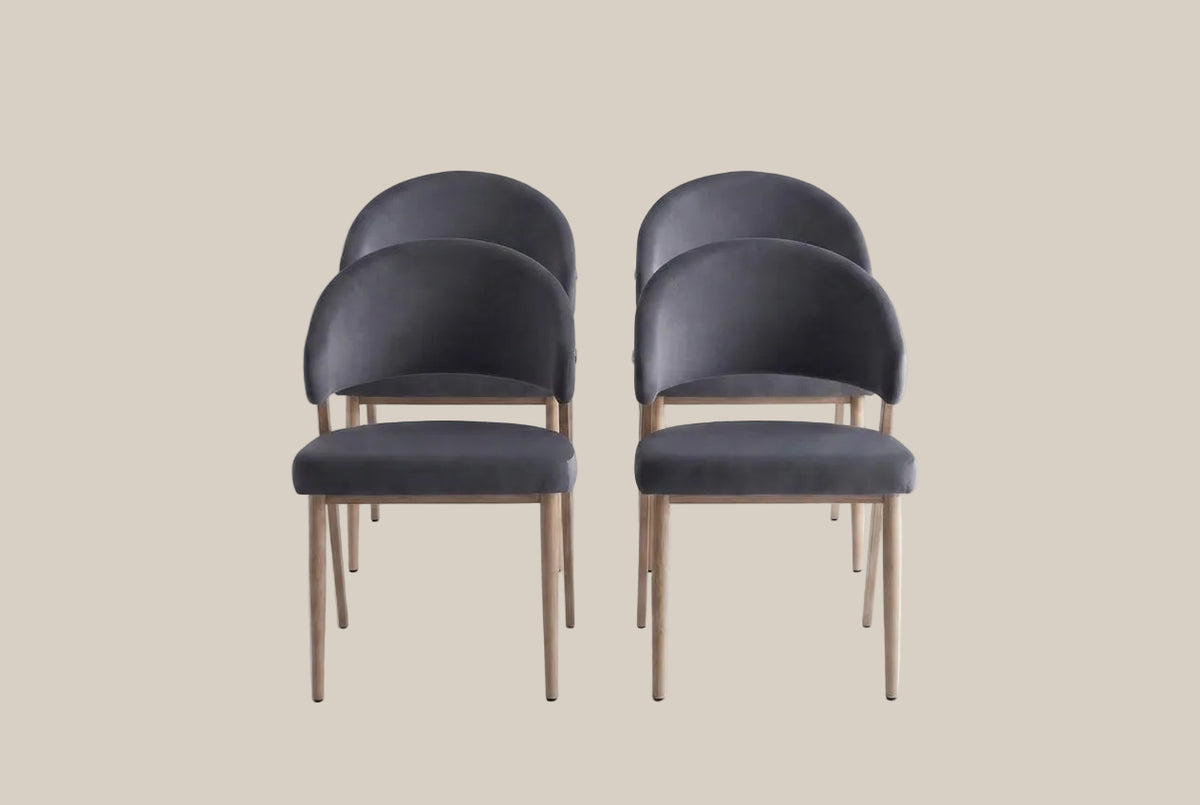 Winford — Chaise en velours anthracite, piètement effet bois — vue 5