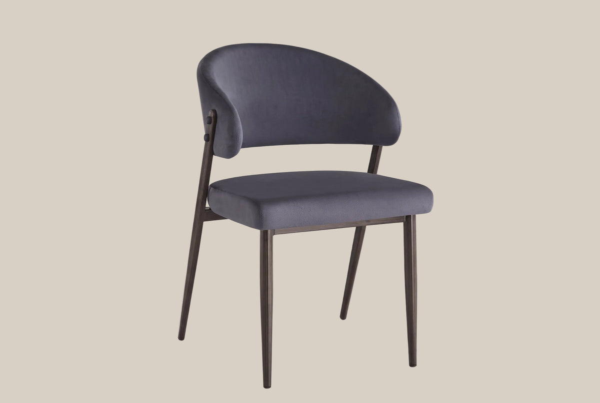 Winford — Chaise en velours anthracite, piètement effet noyer — vue 2