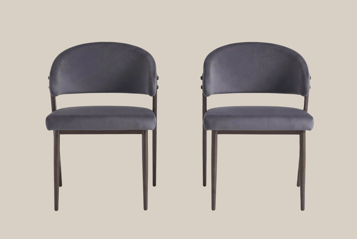 Winford — Chaise en velours anthracite, piètement effet noyer — vue 4