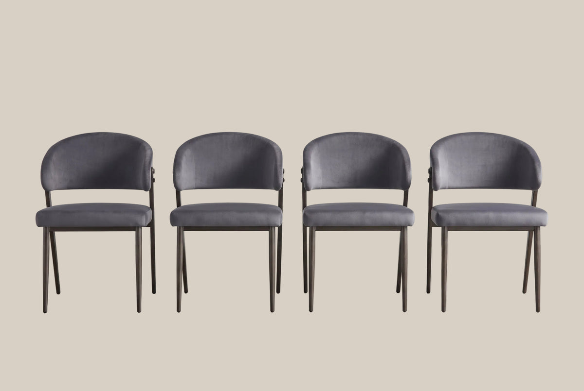 Winford — Chaise en velours anthracite, piètement effet noyer — vue 5
