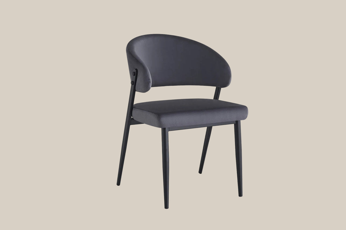Winford — Chaise en velours anthracite, piètement métal noir — vue 2