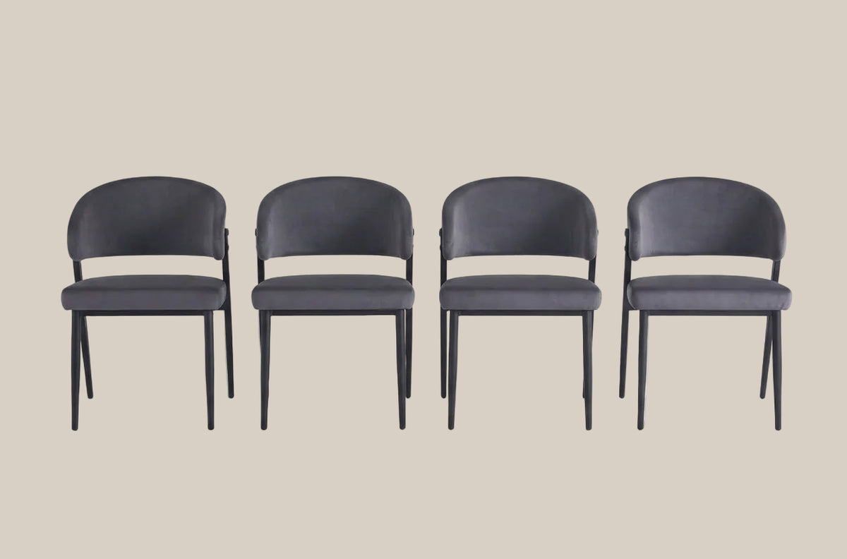 Winford — Chaise en velours anthracite, piètement métal noir — vue 4