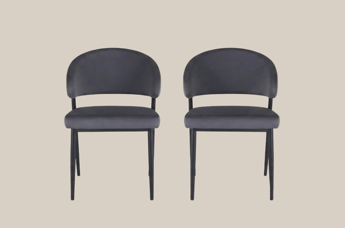 Winford — Chaise en velours anthracite, piètement métal noir — vue 5