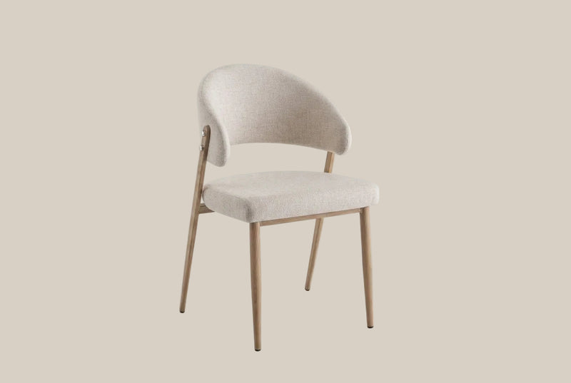 Winford — Chaise en velours beige, piètement effet bois
