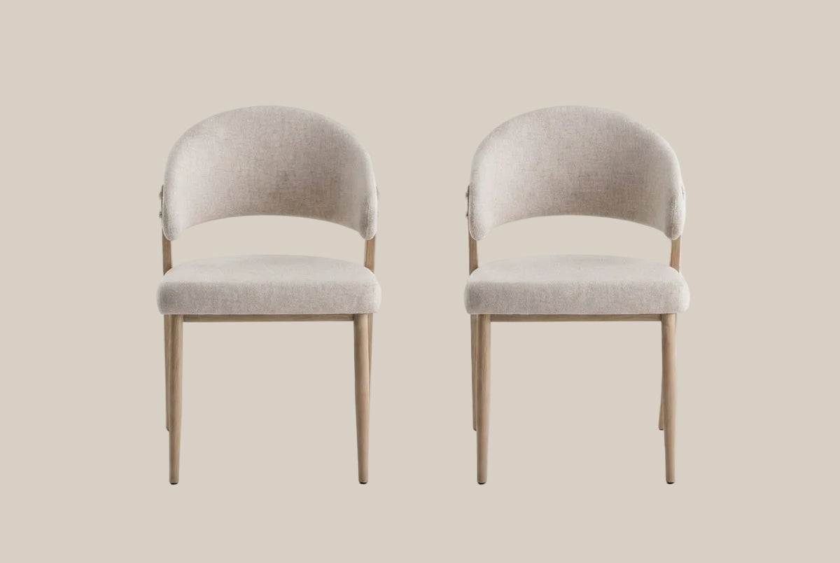 Winford — Chaise en velours beige, piètement effet bois — vue 4