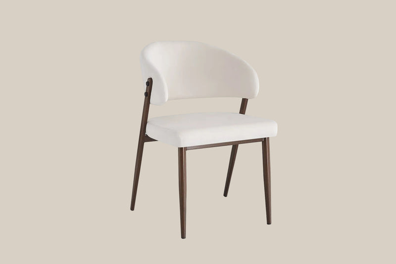 Winford — Chaise en velours beige, piètement effet noyer