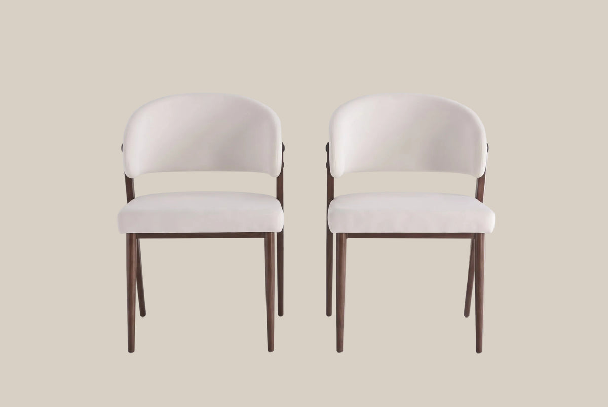 Winford — Chaise en velours beige, piètement effet noyer — vue 4